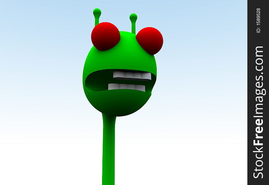 A computer created image of a alien a traditional little green man.