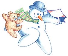 Flying Snowman And His Bear Friend Descending Stock Photography