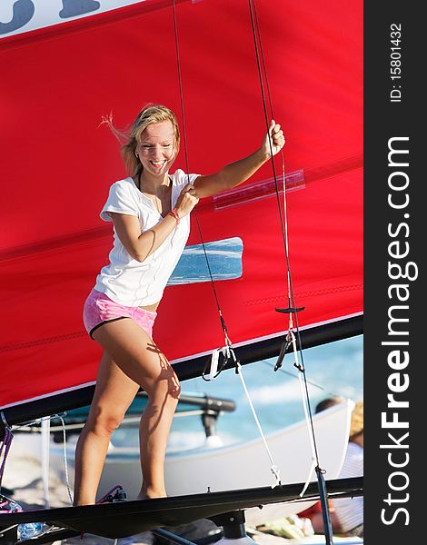 Smiling Girl Onboard Sea Yacht