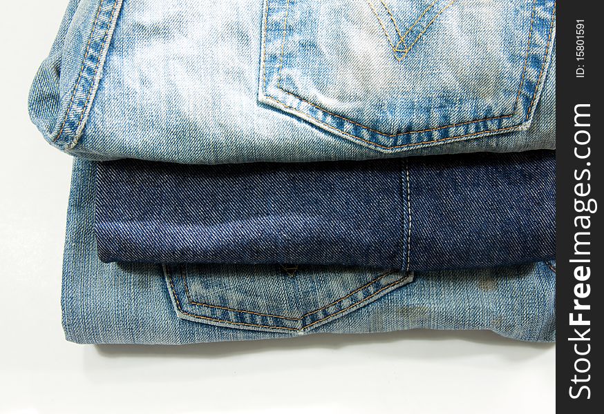 Stack of old blue jeans. Stack of old blue jeans