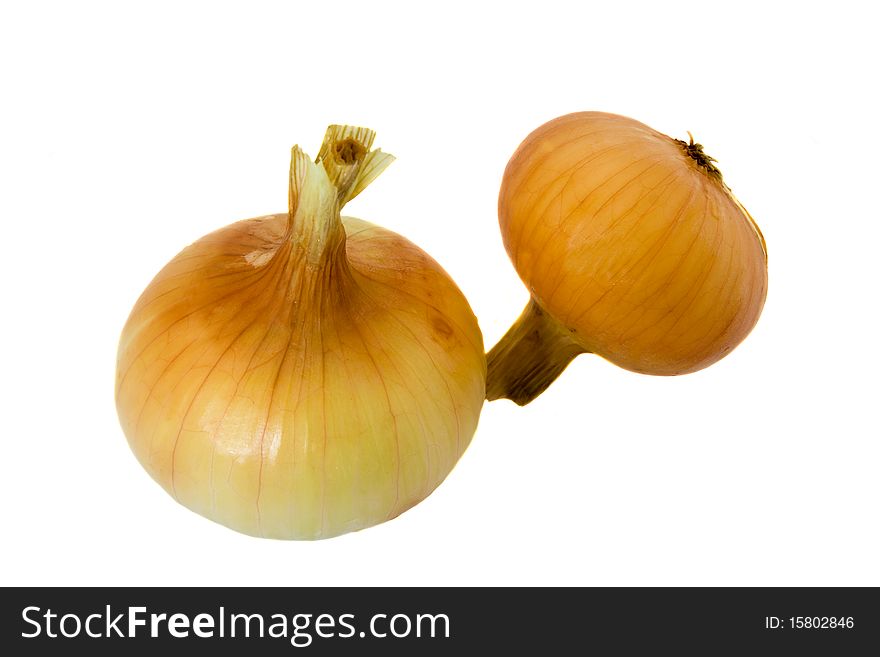 Onions bulbs combined together on a white background