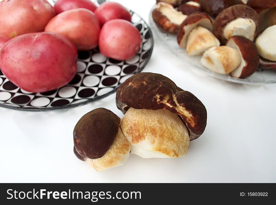 Raw Mushrooms And Potato