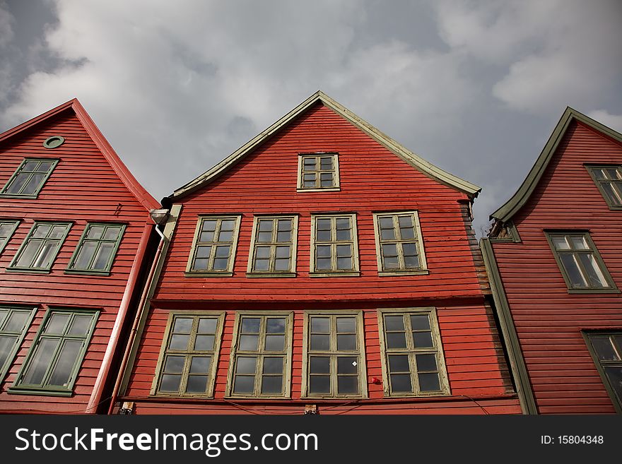 Wooden red houses on Fish Market, Bergen, Norway