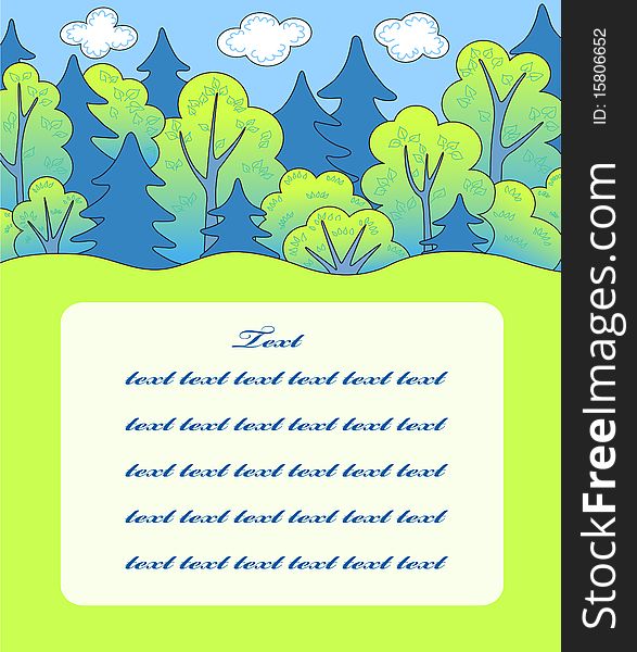Cartoon forest. Card template. Illustration.