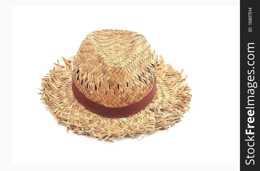 Antique panamanian straw hat, white background. Antique panamanian straw hat, white background