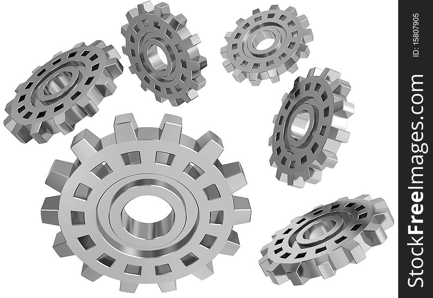 Steel gears of the mechanism isolated on a white background