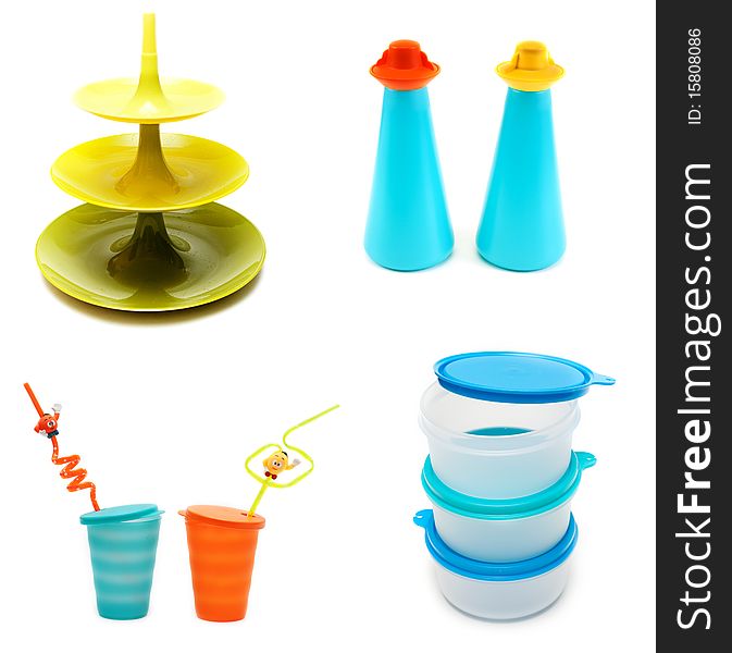 Collage from plastic dishes