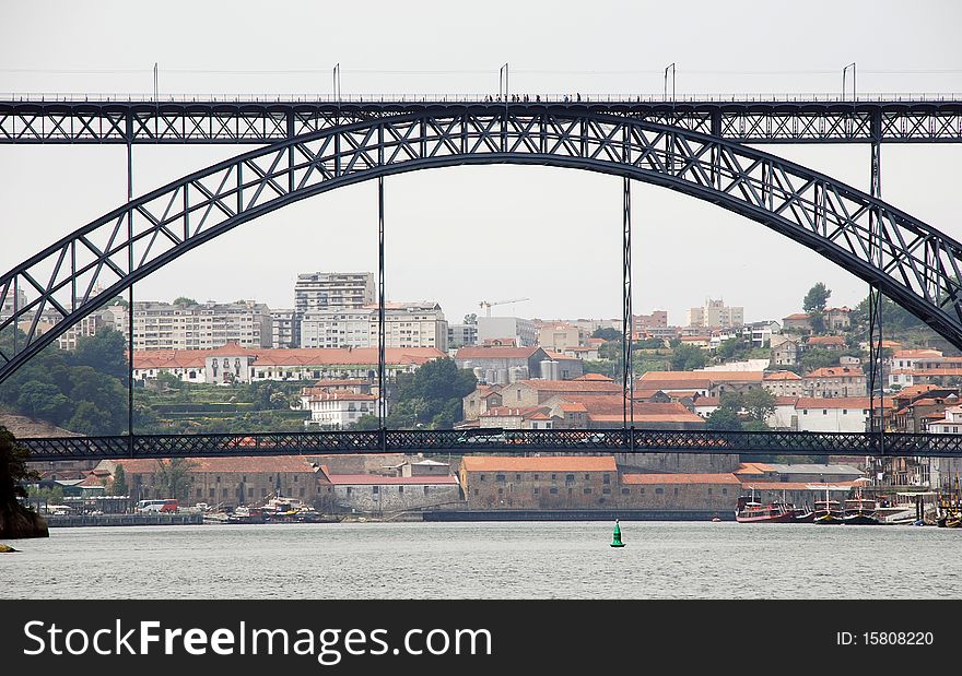 Horizontal sityscape with famous steel bridge and river Douro in Porto(Portugal). Horizontal sityscape with famous steel bridge and river Douro in Porto(Portugal)