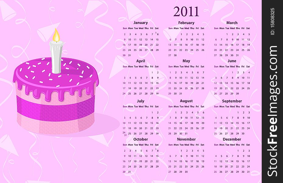 American Vector calendar 2011 with cake