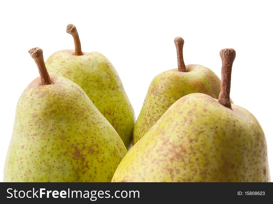 Four pears on a white