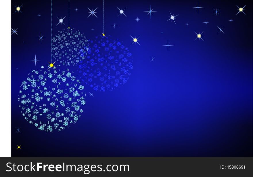 Three Christmas ball from snowflakes on the starry sky. Vector EPS10 illustration