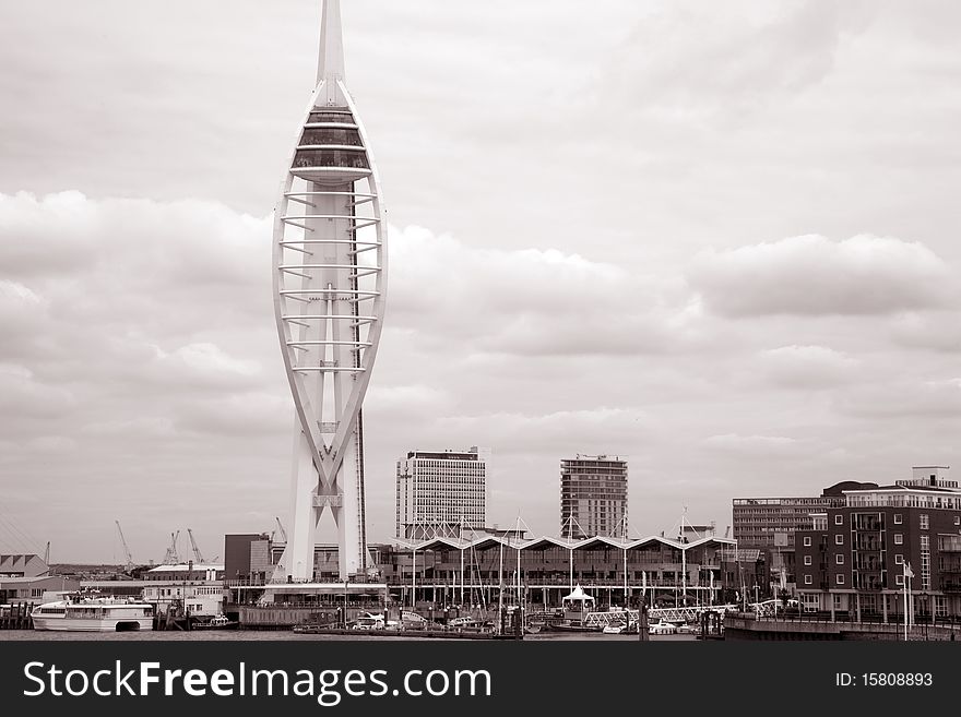 Spinnaker Tower, Portmouth in sepia black and white tone