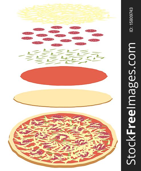 Vector tasted pizza on white for design