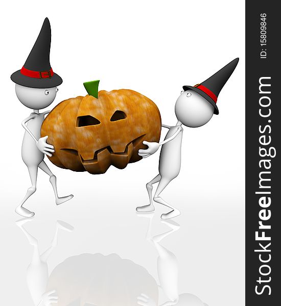 3d Halloween, two characters have a pumpkin. 3d Halloween, two characters have a pumpkin.