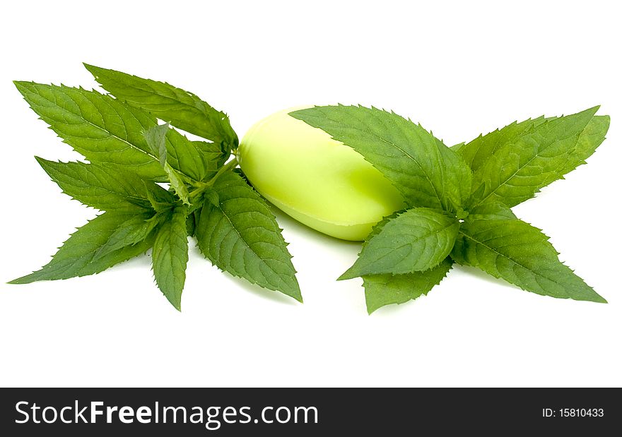 Peppermint soap on a white background