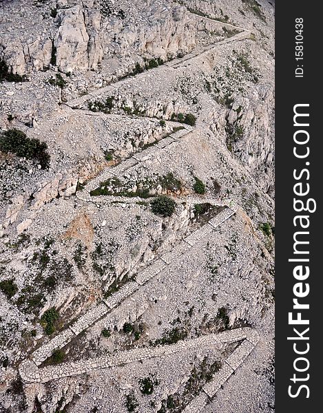 Rocky path, vertical photo. photo taken near Maslenica, Croatia.