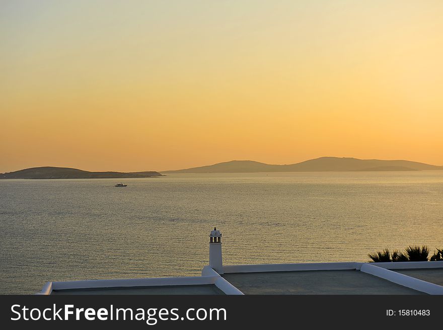 Beautifull sunset in Mykonos, Greece
