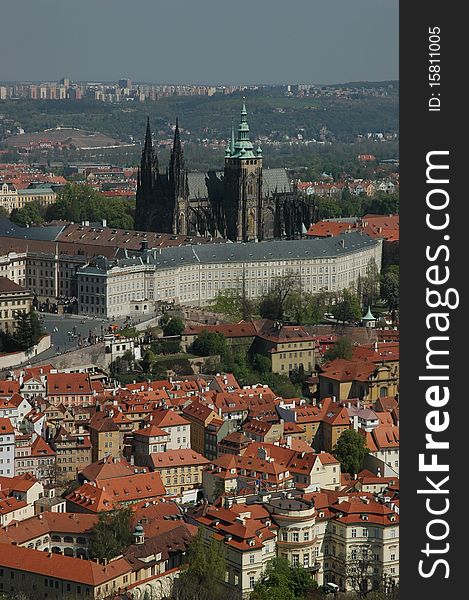 Prague Castle view from the lookout tower Petrin. Prague Castle view from the lookout tower Petrin