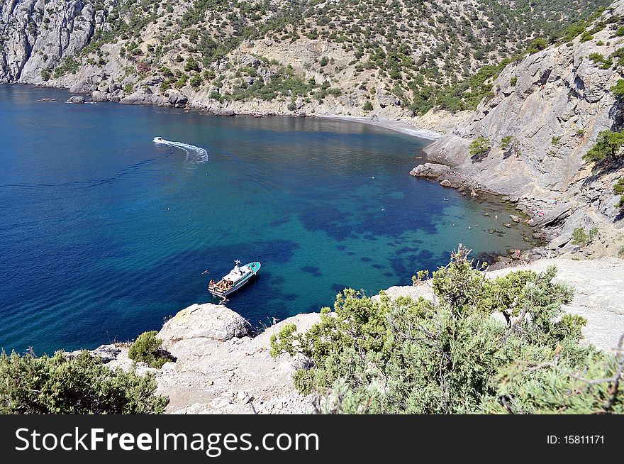 Beautiful blue bay of excursion path of Golicina on a peninsula Crimea in Ukraine