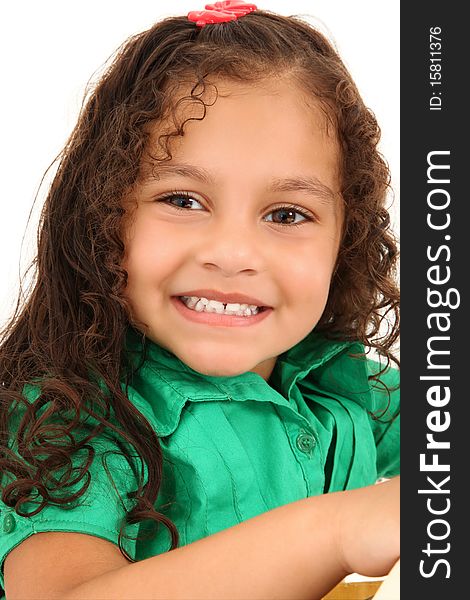 Adorable 3 year old hispanic american girl close up smiling. Adorable 3 year old hispanic american girl close up smiling.