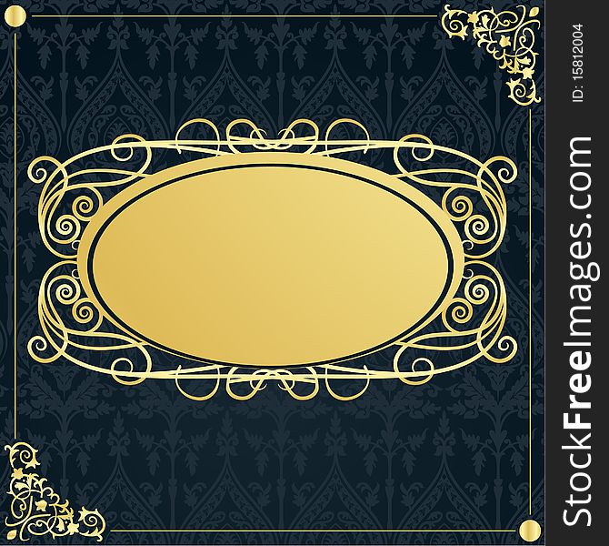 Retro textile background with gold frame in vintage style