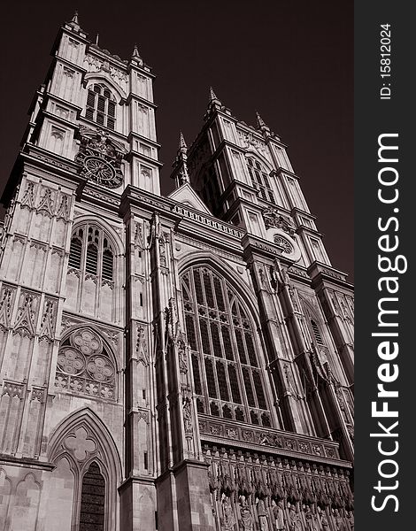 Main facade of Westminster Abbey Church in London, England