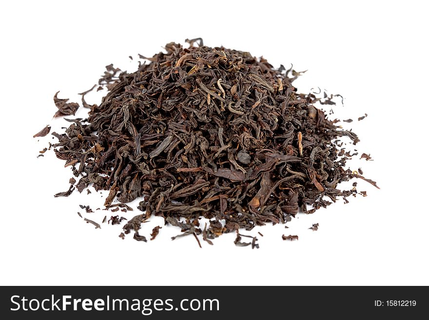 Dry black tea isolated on white