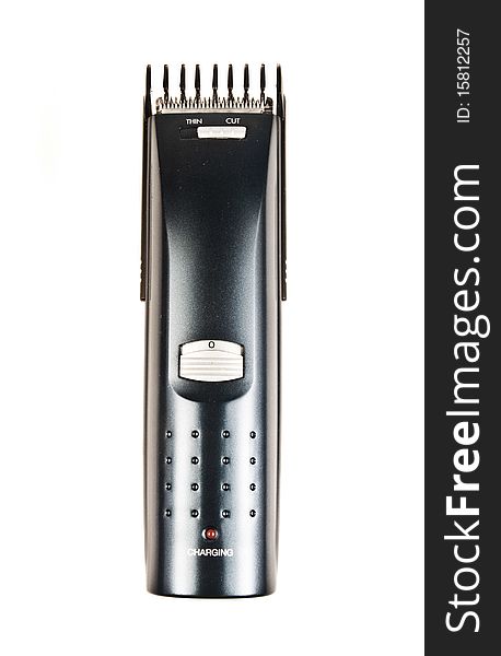 Electric hair cutter placed on white background