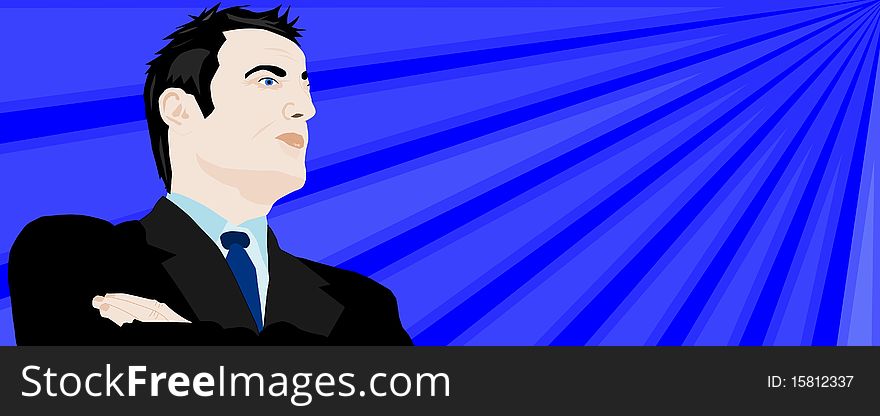 Business young man on blue background