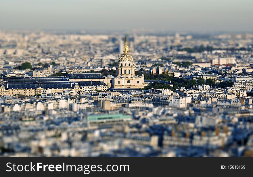Panoramic view of Paris with miniature effect