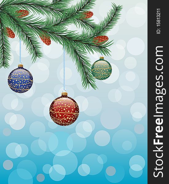 Christmas background with a fir twig. Vector illustration.