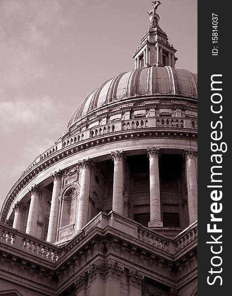 St Pauls Cathedral Church, London in black and white sepia tone