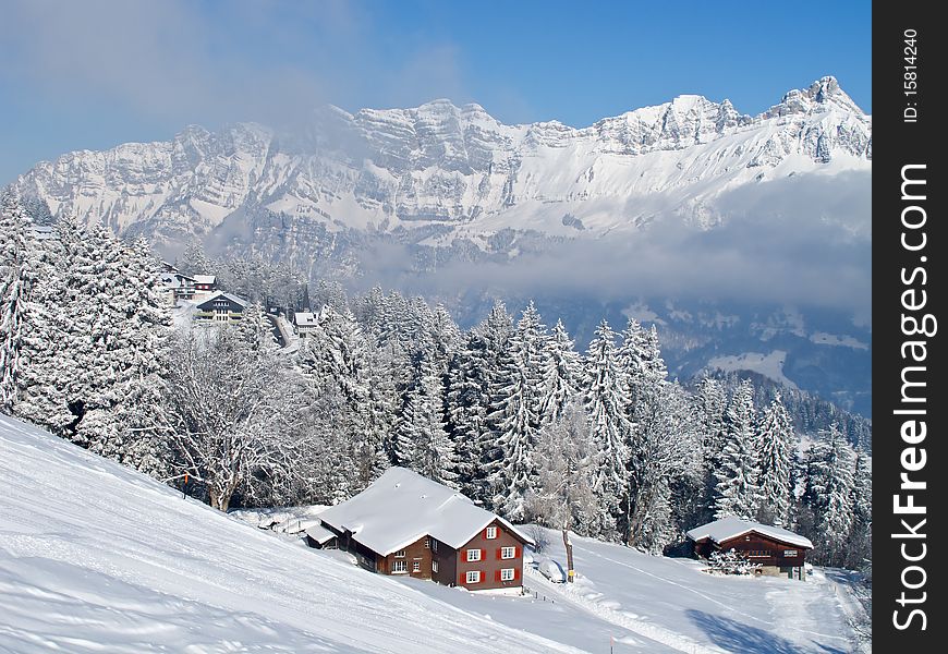 Winter holiday house in swiss alps