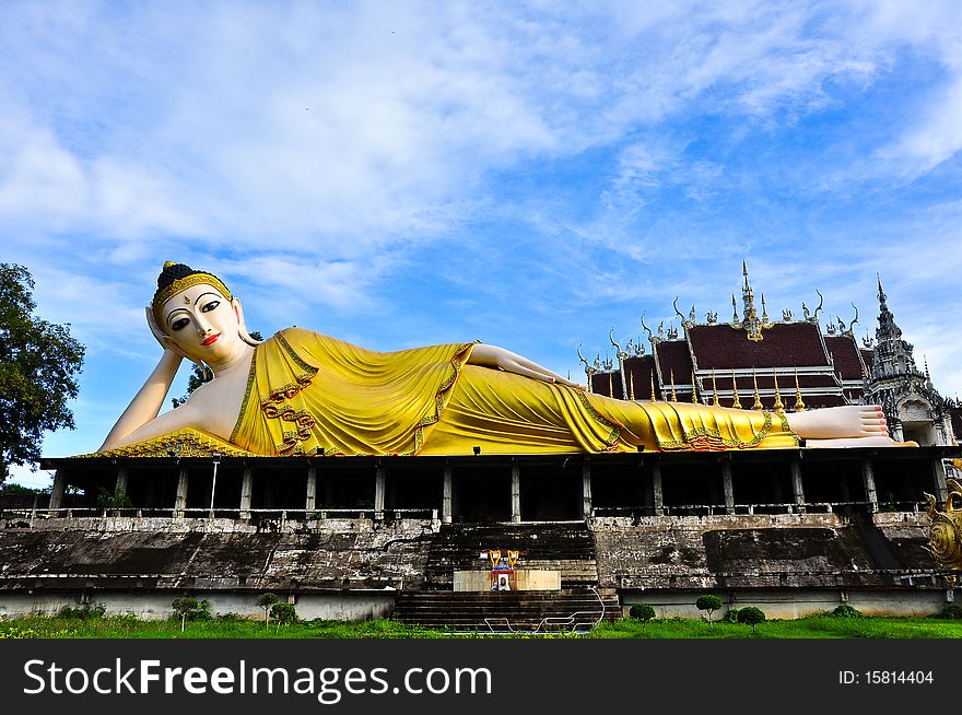 Image of lying Buddha at Wat Phatatsutonmongkonkiri , Phrae Thailand. Image of lying Buddha at Wat Phatatsutonmongkonkiri , Phrae Thailand