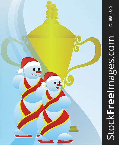 Winter sport. Snowman athlete. Prize Cup. Winter sport. Snowman athlete. Prize Cup.