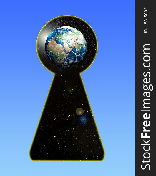 View of the planet earth through the keyhole