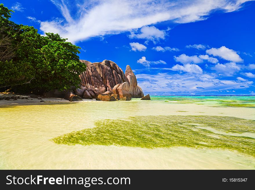 Beach Source d'Argent at Seychelles - nature background