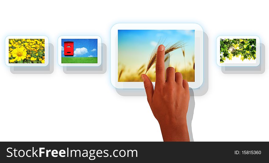 Picture of arm pressing the button with photo. Picture of arm pressing the button with photo