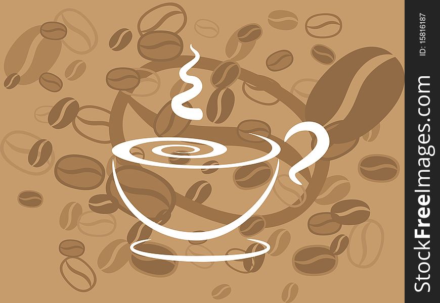 Vector picture of coffee cup on background with coffee's beans