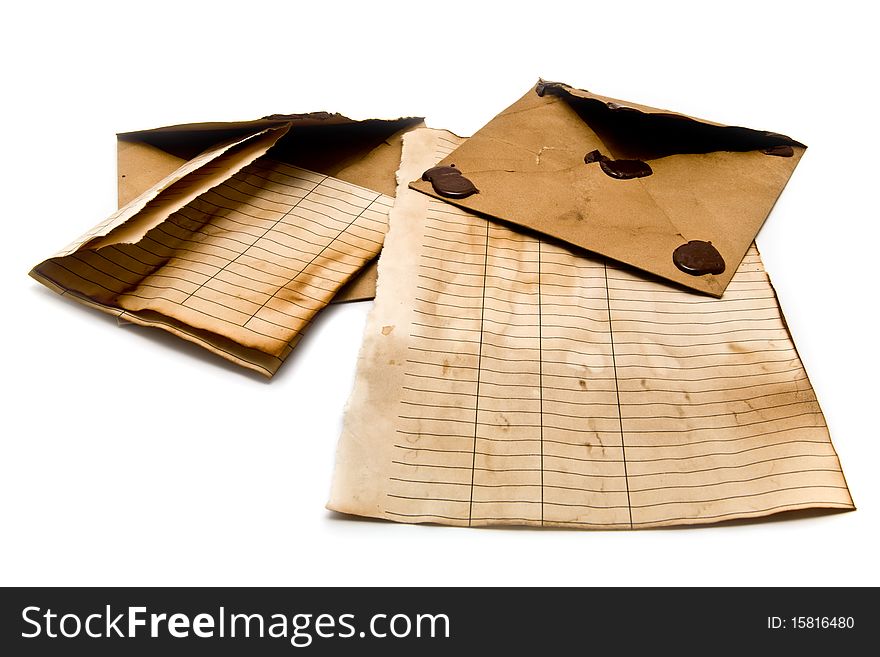 Old envelopes and paper on a white background