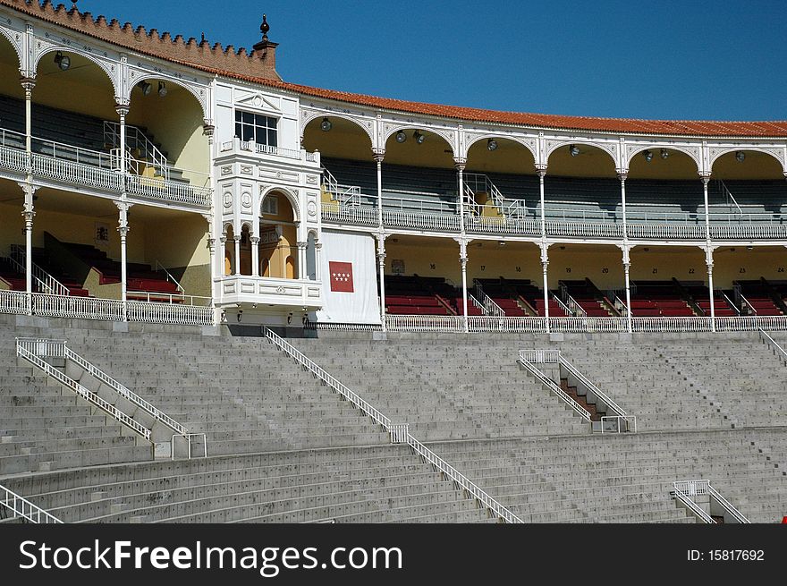 Famous bullfighting arena in Madrid. Tourist attraction in Spain.