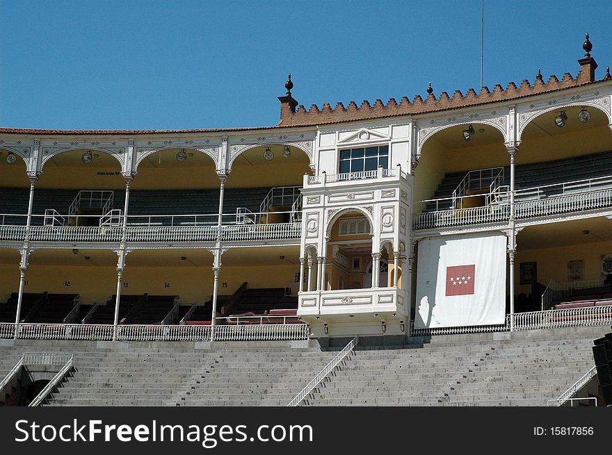 Famous bullfighting arena in Madrid. Tourist attraction in Spain.