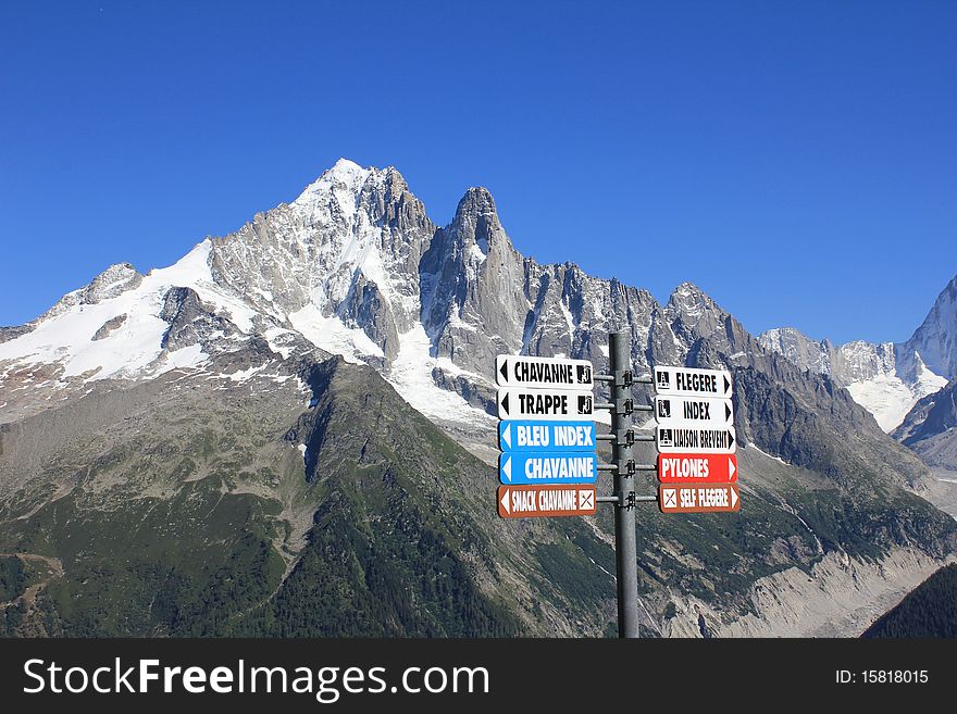 Mont-Blanc and sky blue and panels of indication