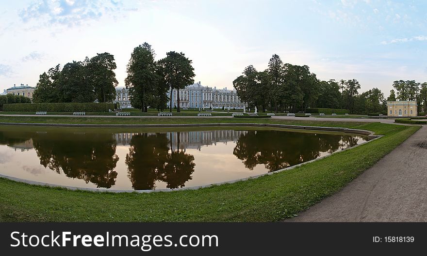 Panorama of evening  park in St-Petersburg region. Panorama of evening  park in St-Petersburg region