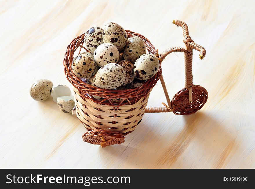 Quail eggs are in a basket-bicycle