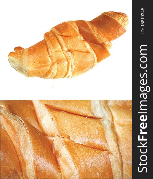 Croissant with butter on a white background