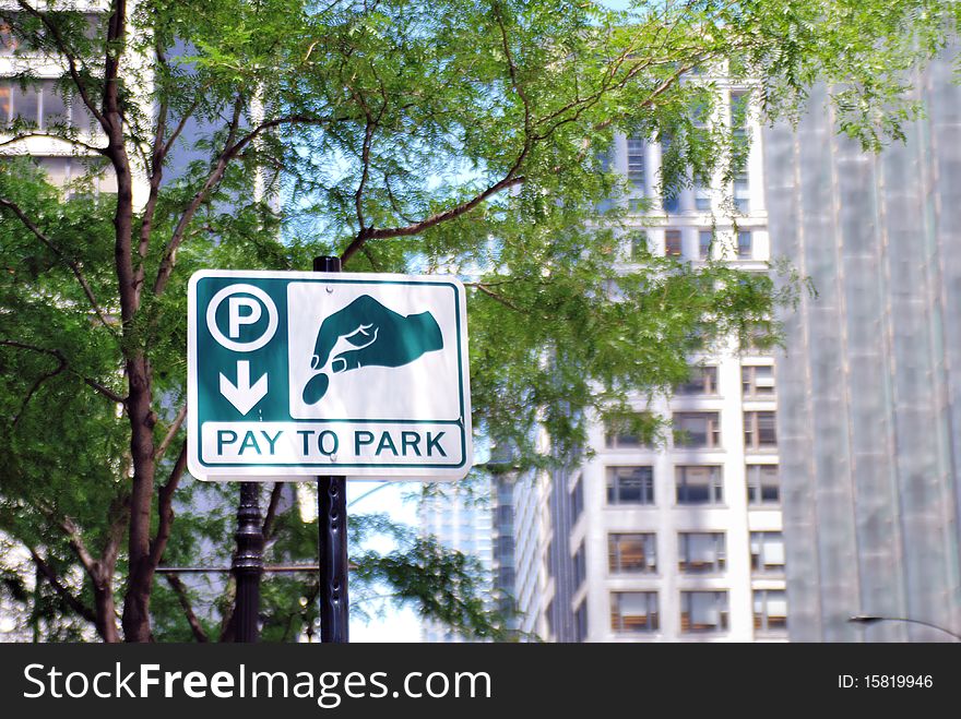 Sign for modern pay to park system of street parking in cities. Sign for modern pay to park system of street parking in cities