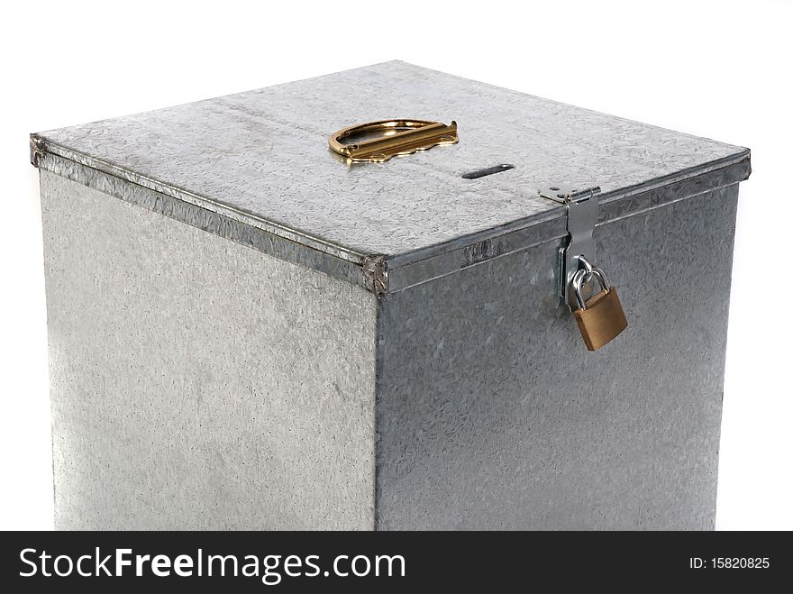 Metal padlock closure on vintage box
