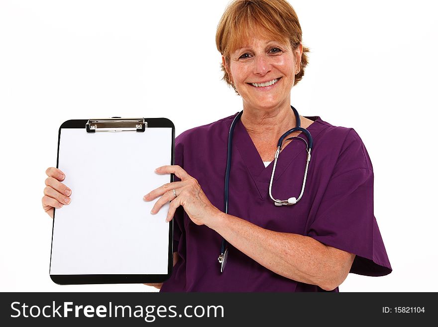 Smiling Nurse Holding Clipboard