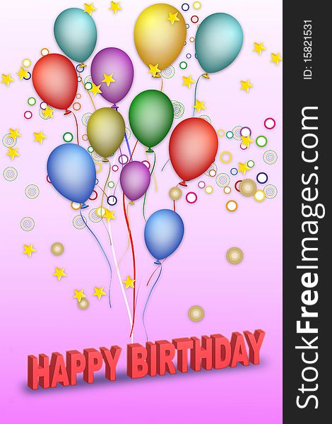 Illustration of birthday template with colorful balloons and happy birthday text. Illustration of birthday template with colorful balloons and happy birthday text